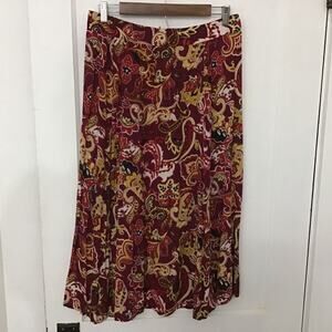 Vintage BocaBay Red Yellow Paisley Midi 100% Rayon Skirt Large